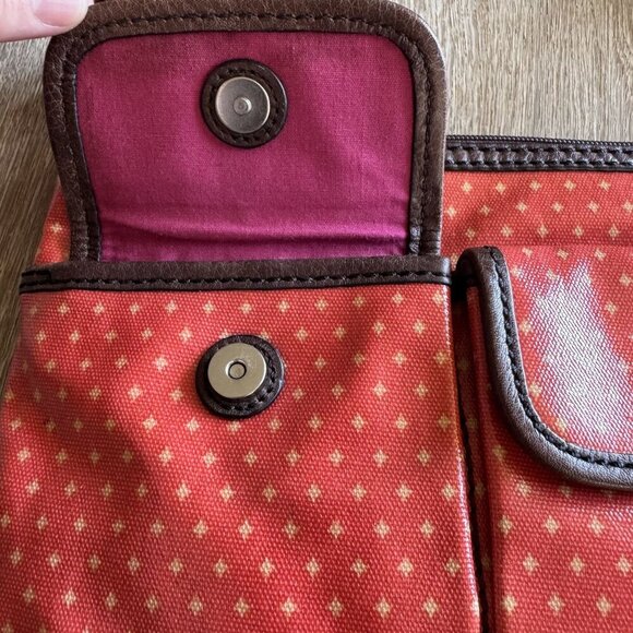 Vintage Fossil Key-Per Coated Leather Orange Tan Star Polka Dot Crossbody Bag - Picture 5 of 14